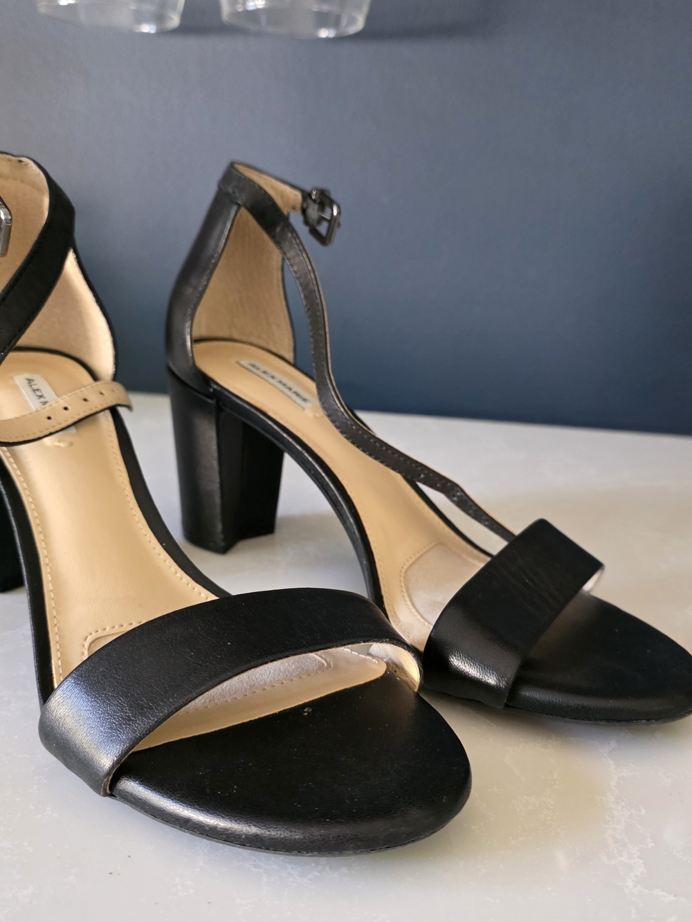 Alex Marie Black T-Strap Block Heel Sandals